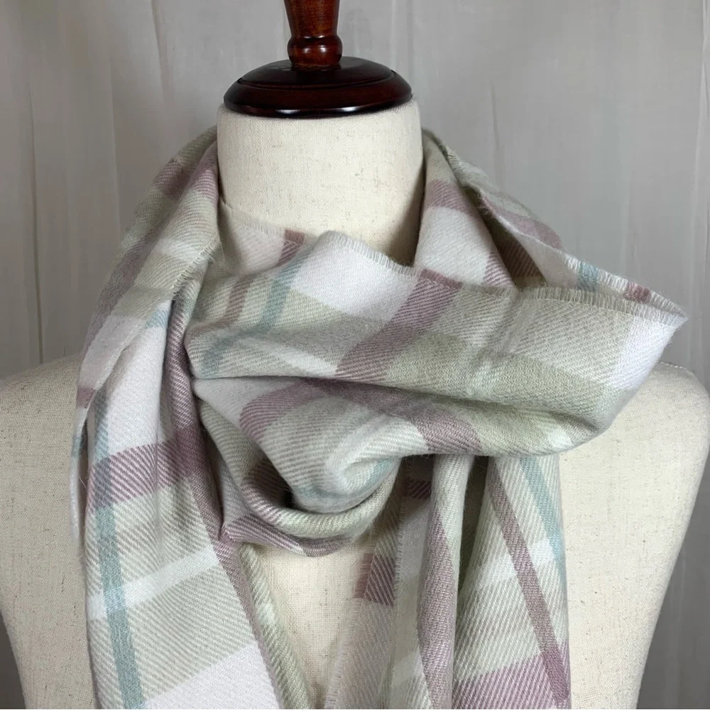 Unbranded Check Plaid Scarf Ivory‎ Light Blue Mauve Beige